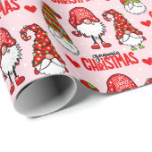Feestelijke Kerstmis Gnomen Roze Cadeaupapier (Rol Hoek)