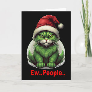 Feestelijke Kerstmis Groene Kat Ew Mensen Grappige Kaart
