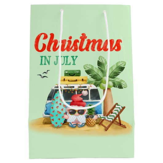 Feestelijke Kerstmis Juli strand Santa gnome Medium Cadeauzakje (Achterkant)
