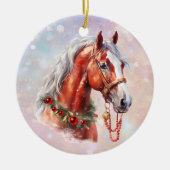 Feestelijke Kerstmis Paard Kleindochter Keramisch Ornament (Voorkant)