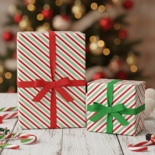 Feestelijke Kerstmis Rood Groen Wit Diagonaal Stre Cadeaupapier