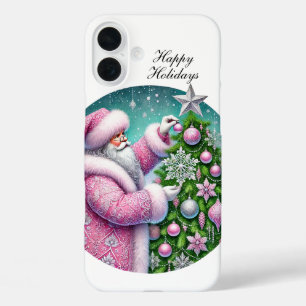 Feestelijke Kerstmis roze Kerstman aanpasbaar iPhone 16 Plus Hoesje