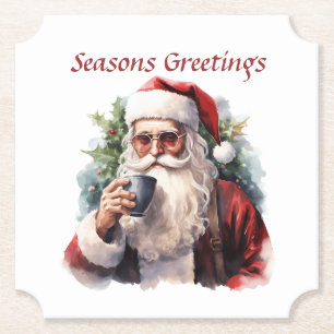Feestelijke Kerstmis Santa waterverf Kartonnen Onderzetters