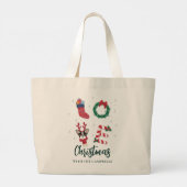 Feestelijke Kerstmis Script Familie Bijpassende Fe Grote Tote Bag (Achterkant)