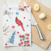 Feestelijke Kerstmis Sneeuwmannen Rode Kardinalen Theedoek (Quarter Fold)