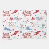 Feestelijke Kerstmis Sneeuwmannen Rode Kardinalen Theedoek (Horizontaal)
