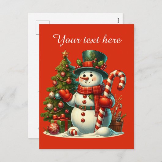 Feestelijke Kerstmis sneeuwpop voeg bericht toe Feestdagenkaart (Voorkant / Achterkant)