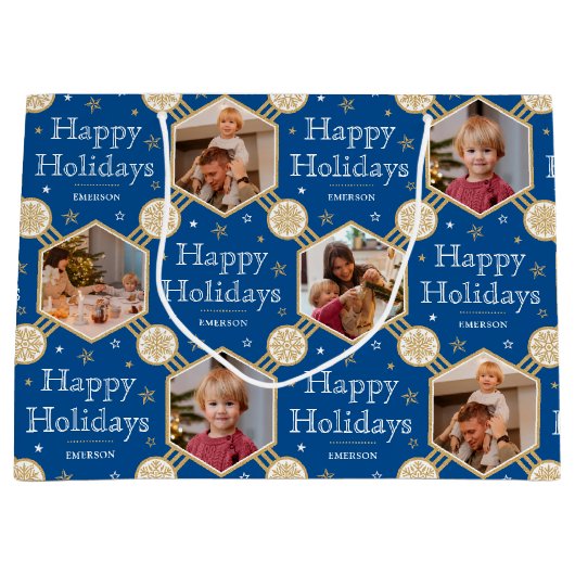 Feestelijke Kerstmis Sneeuwvlok Foto Traditioneel Groot Cadeauzakje (Voorkant)