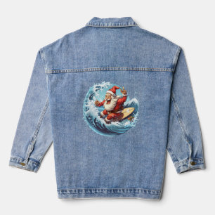 Feestelijke Kerstmis Surfen Kerstman Denim Jacket