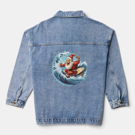 Feestelijke Kerstmis Surfen Kerstman Denim Jacket (Achterkant)