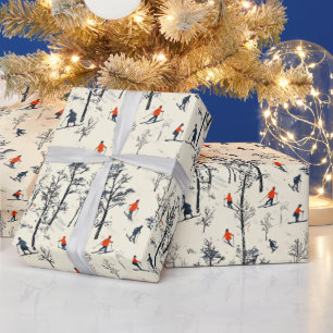 Feestelijke Kerstmis Winter skiën betegeld patroon Cadeaupapier