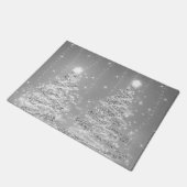 feestelijke kerstmousserende bomen, zilver deurmat (Schuin)