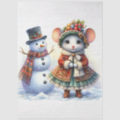 Feestelijke Kerstmuis en Sneeuwman Decoupage Tissuepapier (Voorkant)