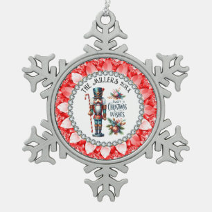 Feestelijke Kerstnotenkrakers Red Diamonds Lijst Tin Sneeuwvlok Ornament