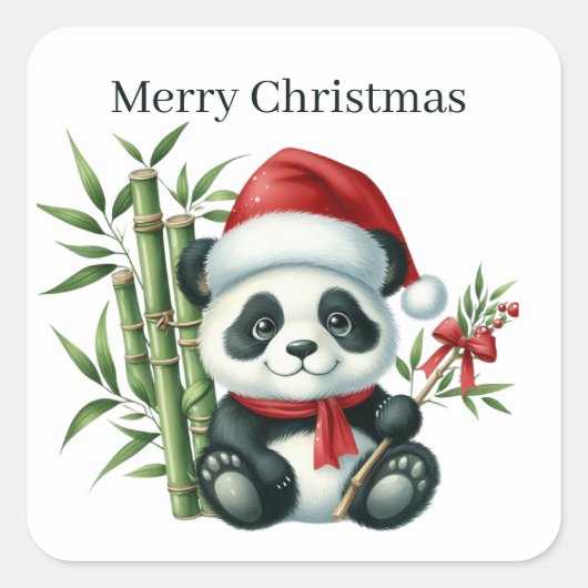 Feestelijke kerstpanda tekst toevoegen vierkante sticker (Voorkant)