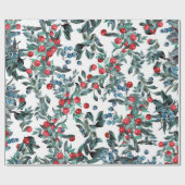 feestelijke kerstrode en blauwe bessen cadeaupapier (Vlak)