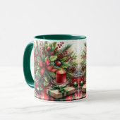 Feestelijke Kerstrode Strik met Groene Accenten Mok (Voorkant links)