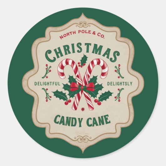 Feestelijke kerstsnoepstok ronde sticker (Voorkant)