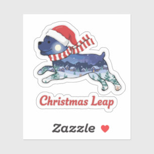 Feestelijke Kerstspringende Hond   Cute Puppy Sant Sticker