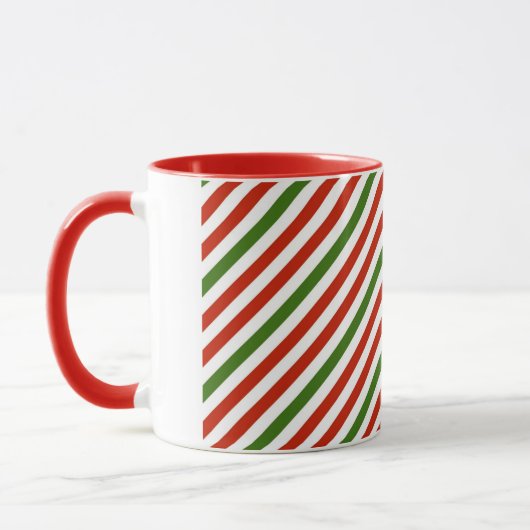 feestelijke kerststrepen, rood en groen; mok (Links)