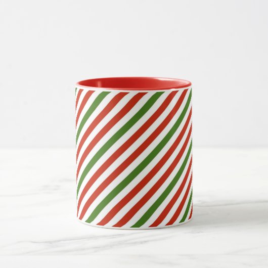feestelijke kerststrepen, rood en groen; mok (Midden)