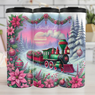 Feestelijke Kersttrein Poinsettia Landschap Thermosbeker