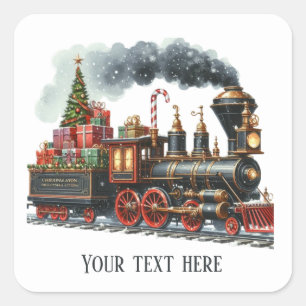 Feestelijke kersttrein tekst toevoegen vierkante sticker