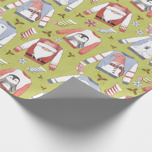 Feestelijke kersttruien en -kousen cadeaupapier (Hoek)