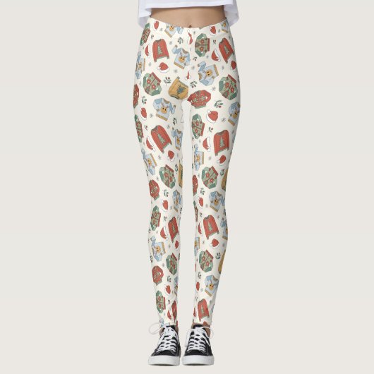 Feestelijke Kersttruien en Petten Patroon Leggings (Voorkant)