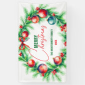 Feestelijke Kerstvakantie Krans Papier Placemat Spandoek (Verticaal)