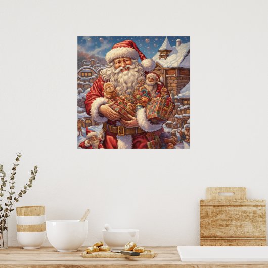 Feestelijke kerstvakantie Santa Poster (Keuken)