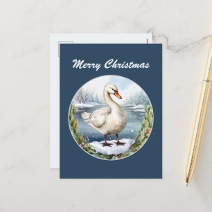 Feestelijke kerstvakantie waterverf zwaan feestdagenkaart