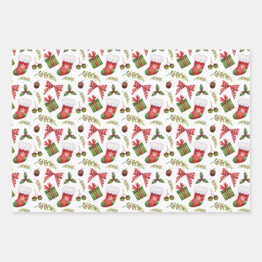 Feestelijke kerstversiering en takken Waterverf Inpakpapier Vel (Voorkant)