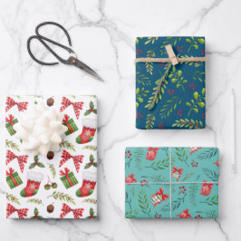 Feestelijke kerstversiering en takken Waterverf Inpakpapier Vel