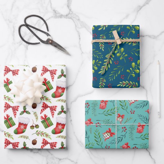 Feestelijke kerstversiering en takken Waterverf Inpakpapier Vel (Voorkant)