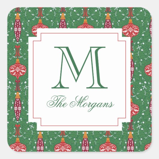 Feestelijke Kerstversiering Monogram Cadeau Vierkante Sticker (Voorkant)