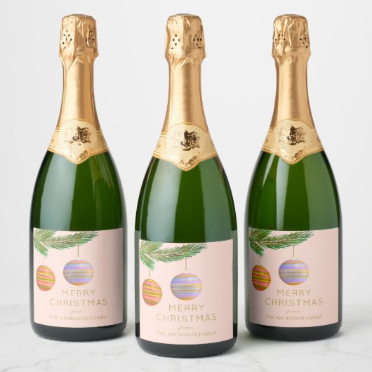 Feestelijke kerstversieringen gepersonaliseerd sparkling wijnetiket (Flessen)