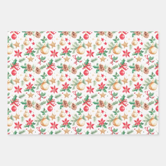 feestelijke kerstversieringen inpakpapier vel (Voorkant 3)