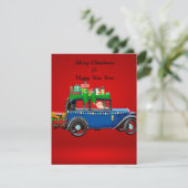 feestelijke kerstwagen bedankkaart (Staand voorkant)