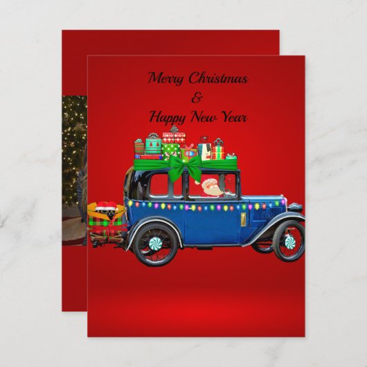 feestelijke kerstwagen bedankkaart (Voorkant / Achterkant)