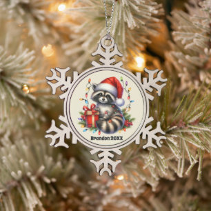 Feestelijke Kerstwasbeer naamdatum toevoegen Tin Sneeuwvlok Ornament