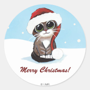 Feestelijke Kitten Vrolijk Kerstfeest Ronde Sticker