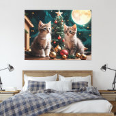 Feestelijke Kittens van Christmas Tree Under Full  Canvas Afdruk (Insitu (Slaapkamer))