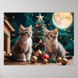 Feestelijke Kittens van Christmas Tree Under Full Poster