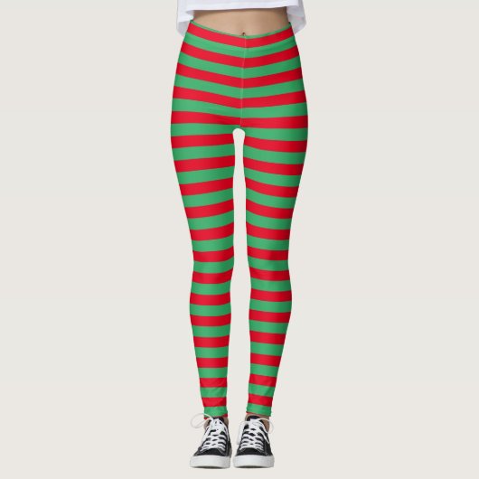 Feestelijke klassieke vakantie rood en groen gestr leggings (Voorkant)