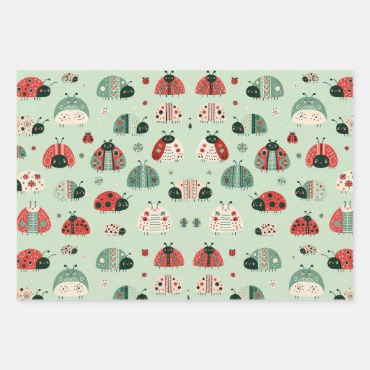 Feestelijke kleine beestjes inpakpapier vel (Voorkant 2)