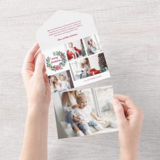 Feestelijke kleurrijke kerstkrans Fotocollage All In One Uitnodiging (Afscheurbaar)