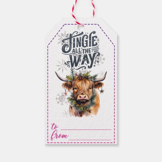 Feestelijke koe ontwerp Kerst labels Cadeaulabel (Achterkant)