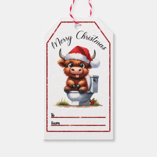 Feestelijke koe wc label voor kerst cadeaulabel (Voorkant)