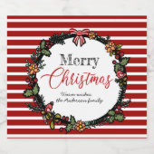 Feestelijke krans & rode strepen | Vrolijk kerstfe Bier Etiket (Enkel label)